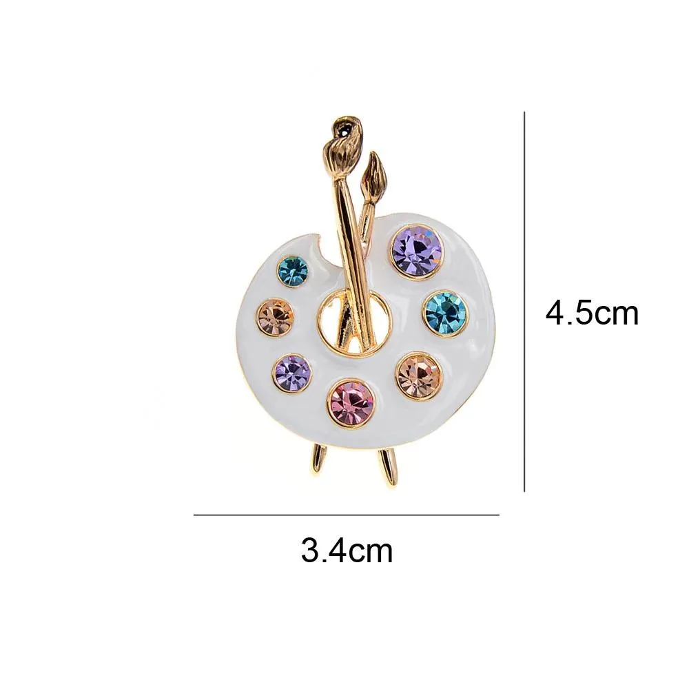 Painter's Palette Brooch Pin with Rhinestones