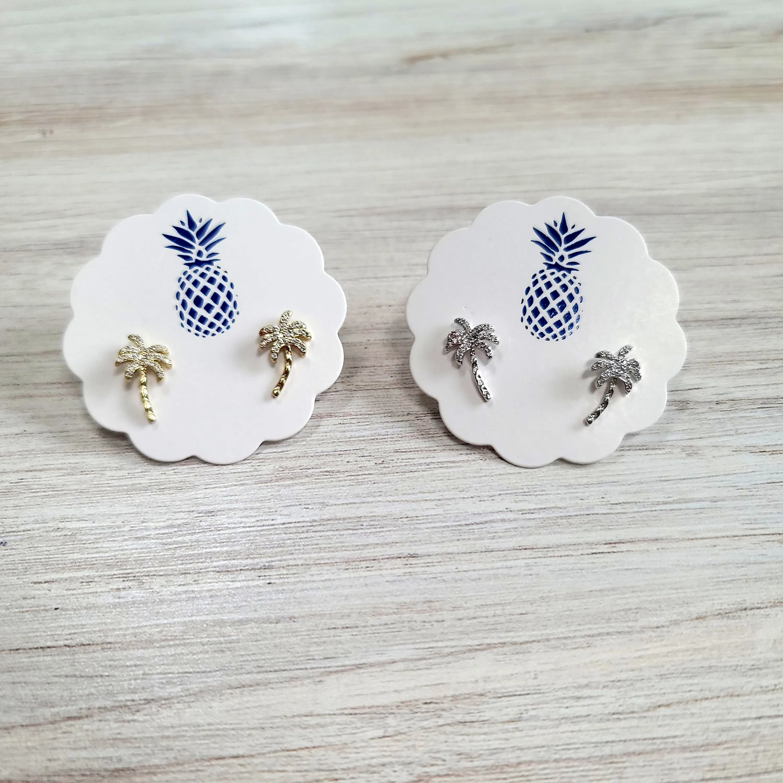 Palm Tree Stud Earrings in Gold or Silver