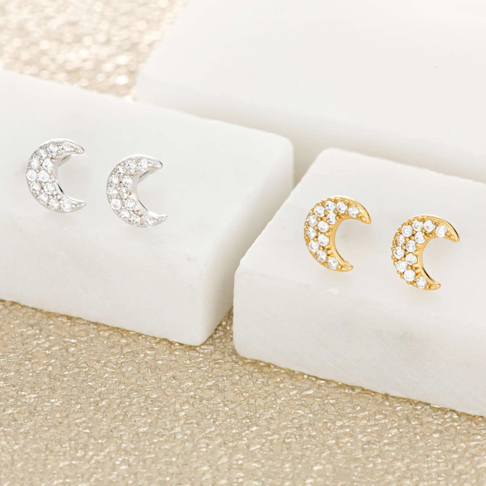 Pave Crescent Moon Stud Earrings