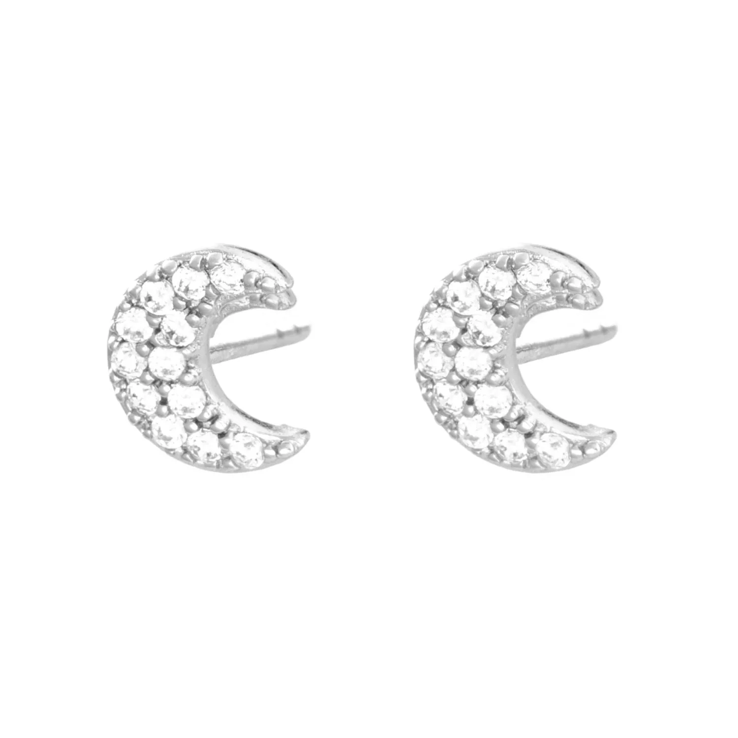 Pave Crescent Moon Stud Earrings