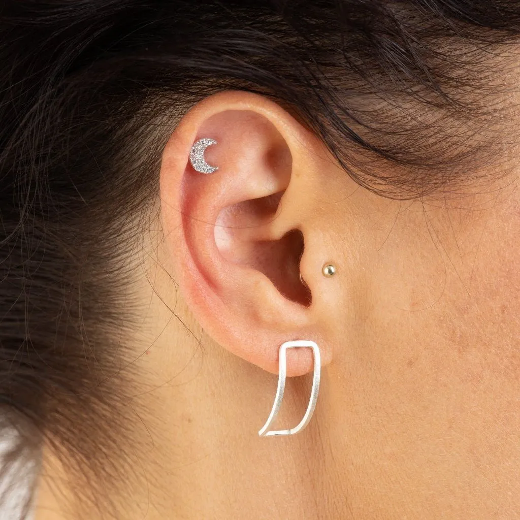 Pave Crescent Moon Stud Earrings