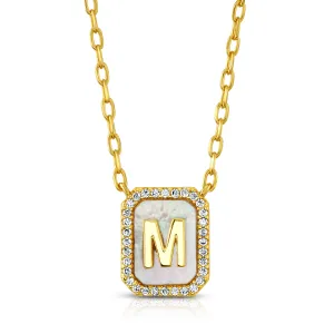 PEARL CZ INITIAL NECKLACE, GOLD M