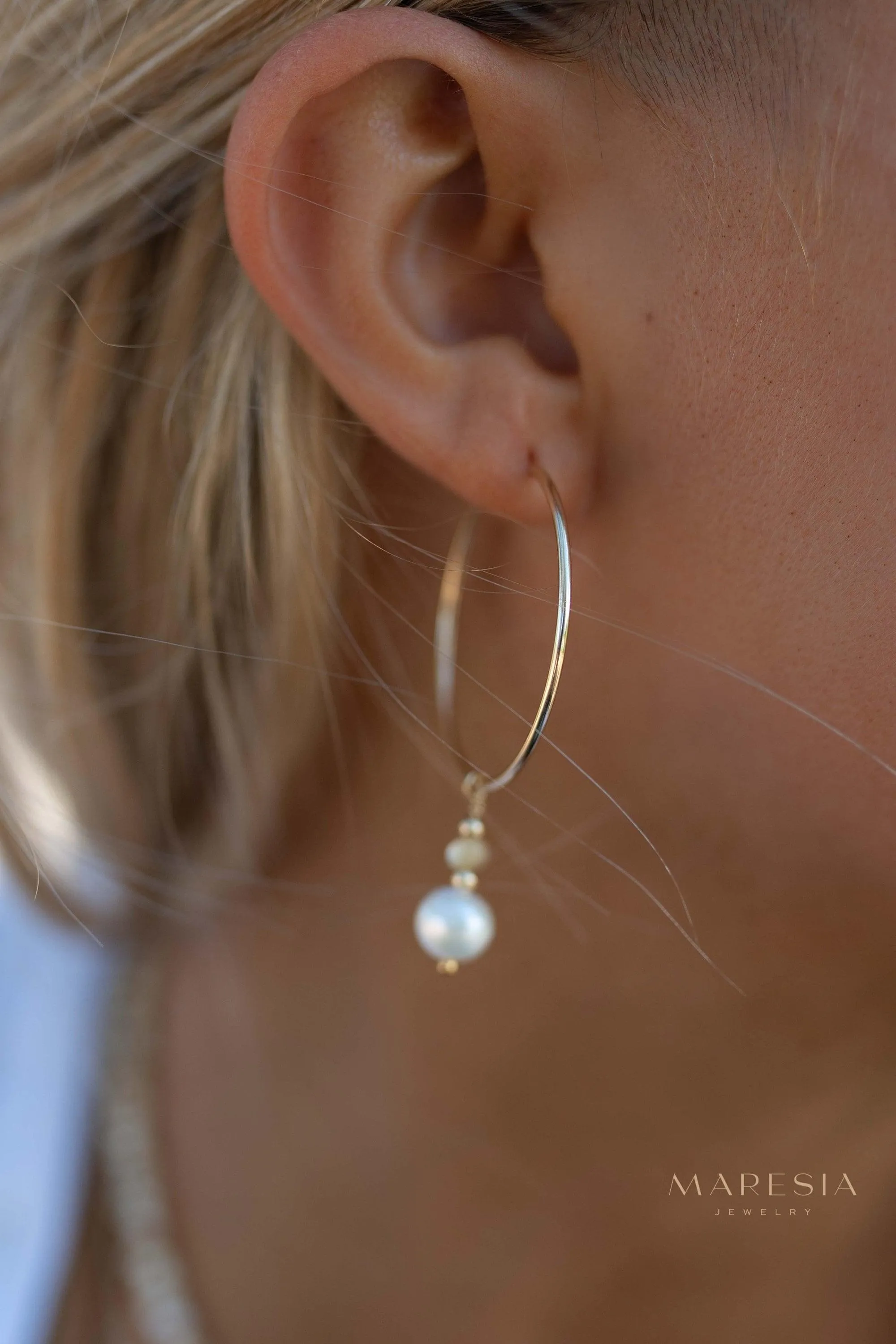 Pearl Hoop Earrings ~ 14k Gold Filled or Sterling Silver  ~ ME222