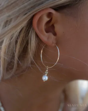 Pearl Hoop Earrings ~ 14k Gold Filled or Sterling Silver  ~ ME222