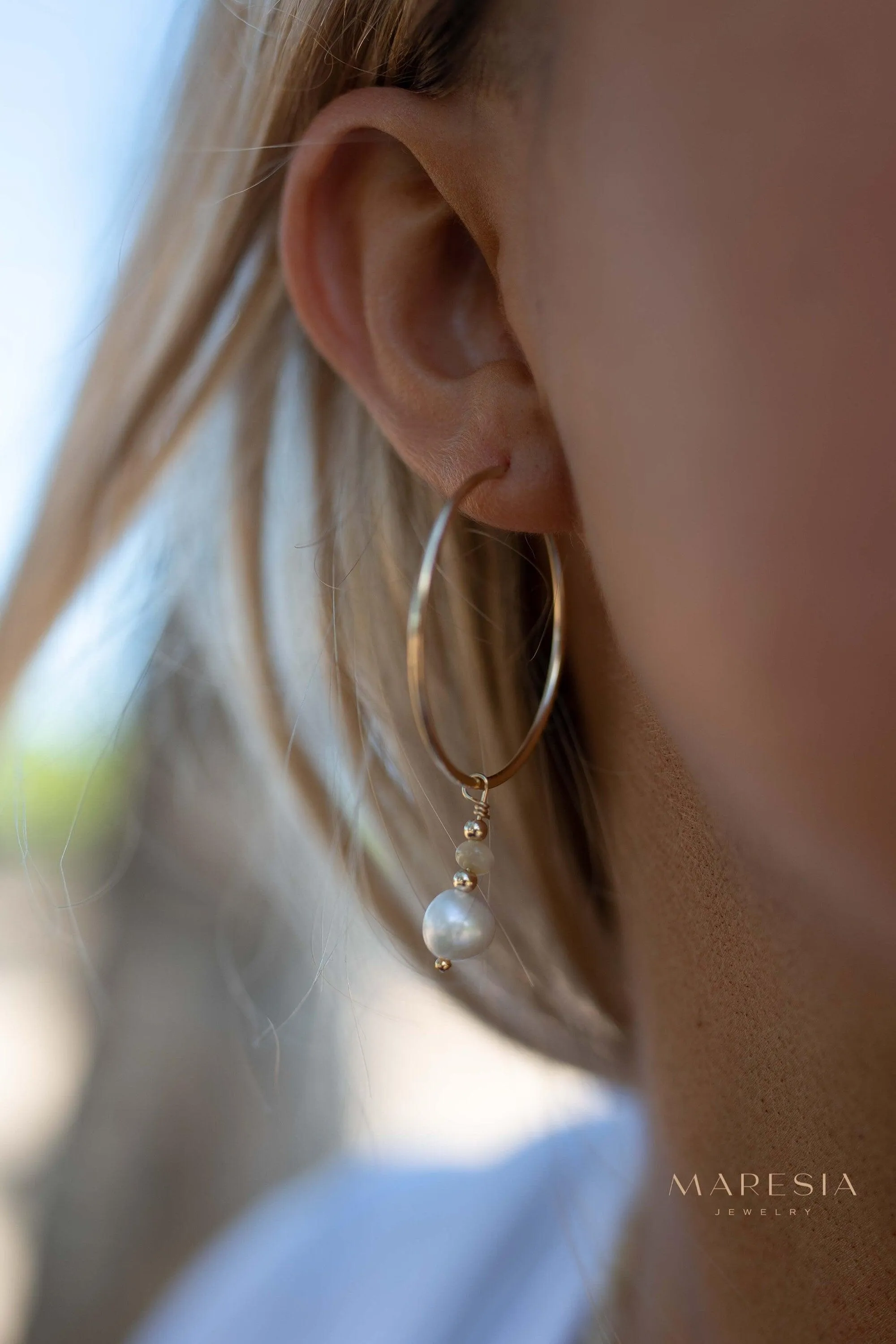 Pearl Hoop Earrings ~ 14k Gold Filled or Sterling Silver  ~ ME222