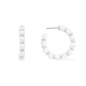 Pearl Hoop Earrings - Silver