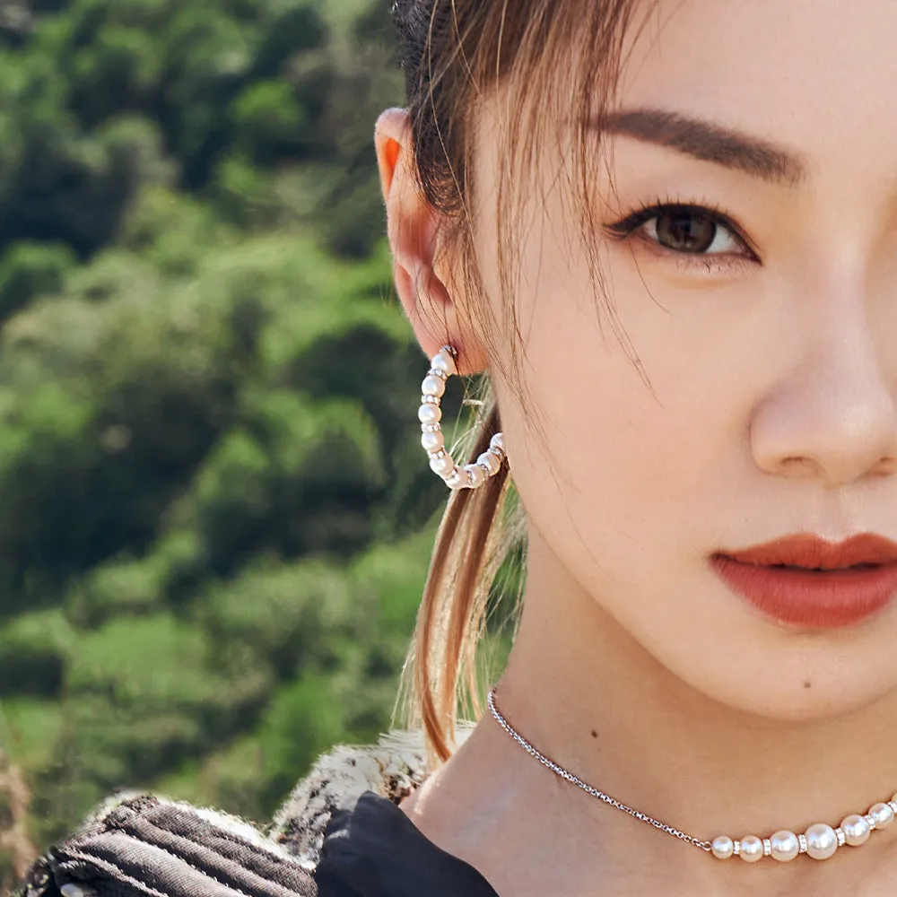 Pearl Hoop Earrings - Silver