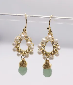 Pearls and Jade Drop earrings