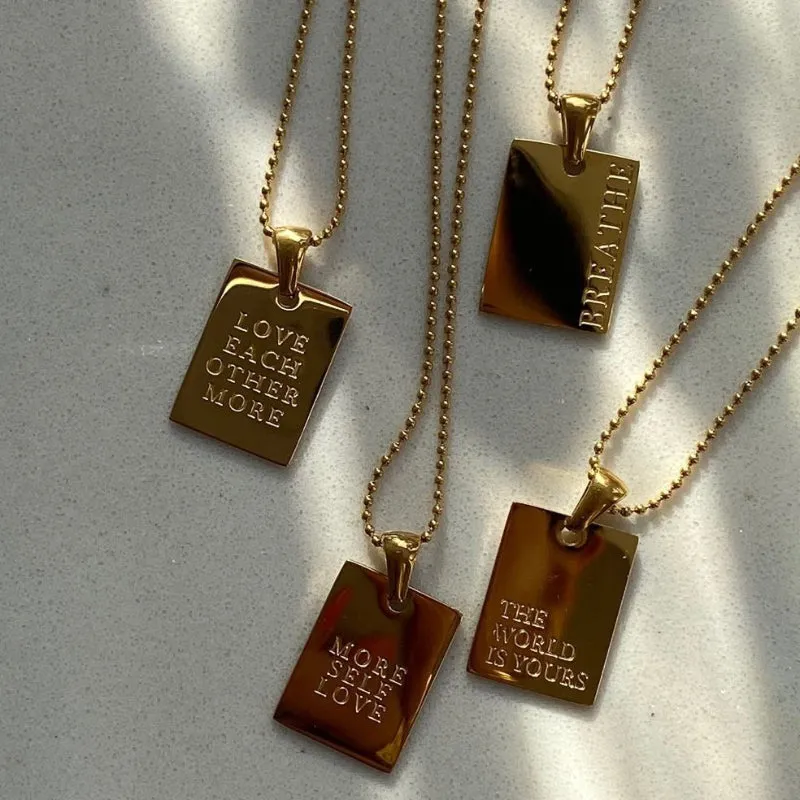 Personal Engraved Inspiring Quote Square Pendant Necklace