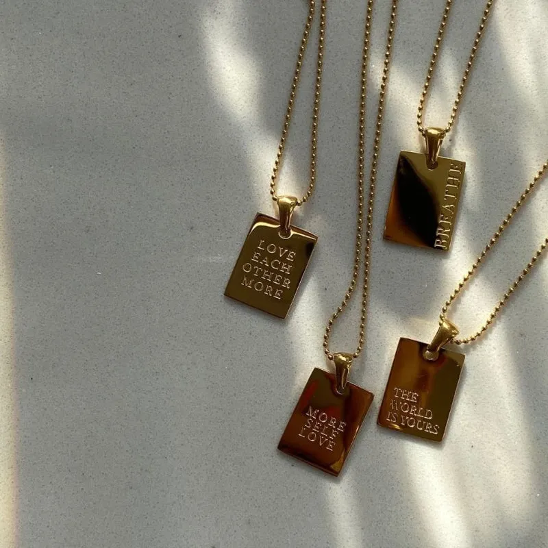 Personal Engraved Inspiring Quote Square Pendant Necklace