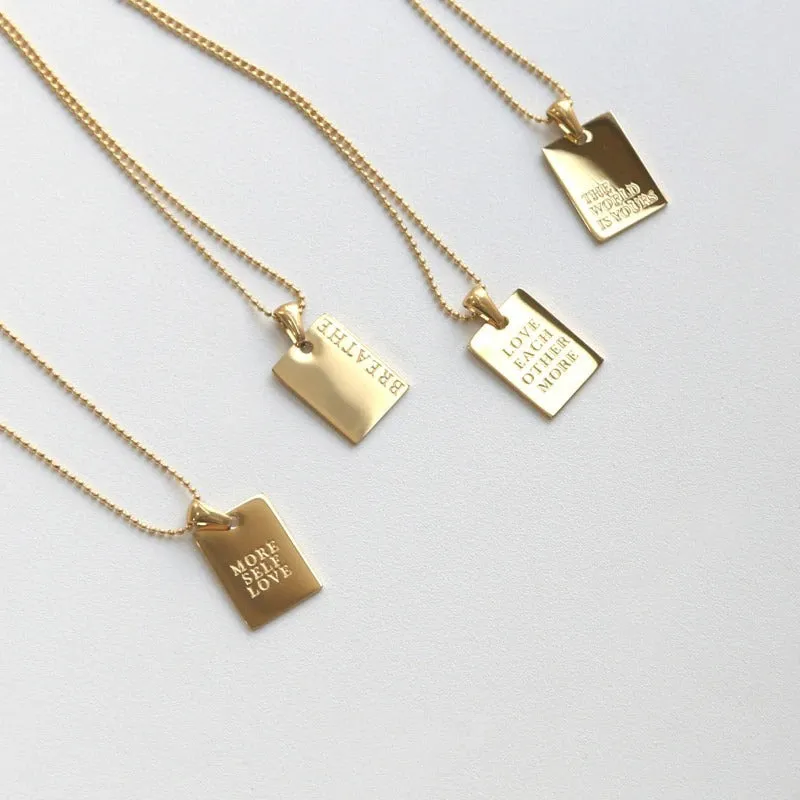 Personal Engraved Inspiring Quote Square Pendant Necklace