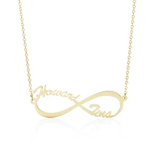 Personalised Infinity Two Names Necklace Sterling Silver Yellow Gold