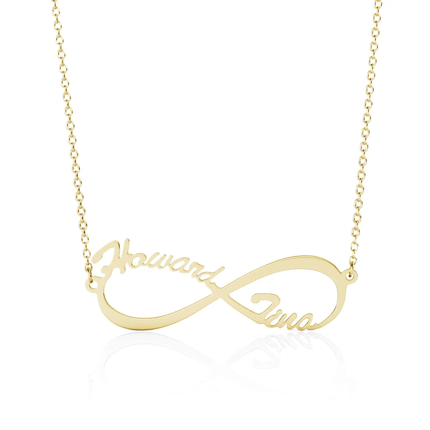 Personalised Infinity Two Names Necklace Sterling Silver Yellow Gold
