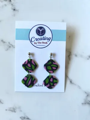 Pink and Green Stained Glass Emily Earrings