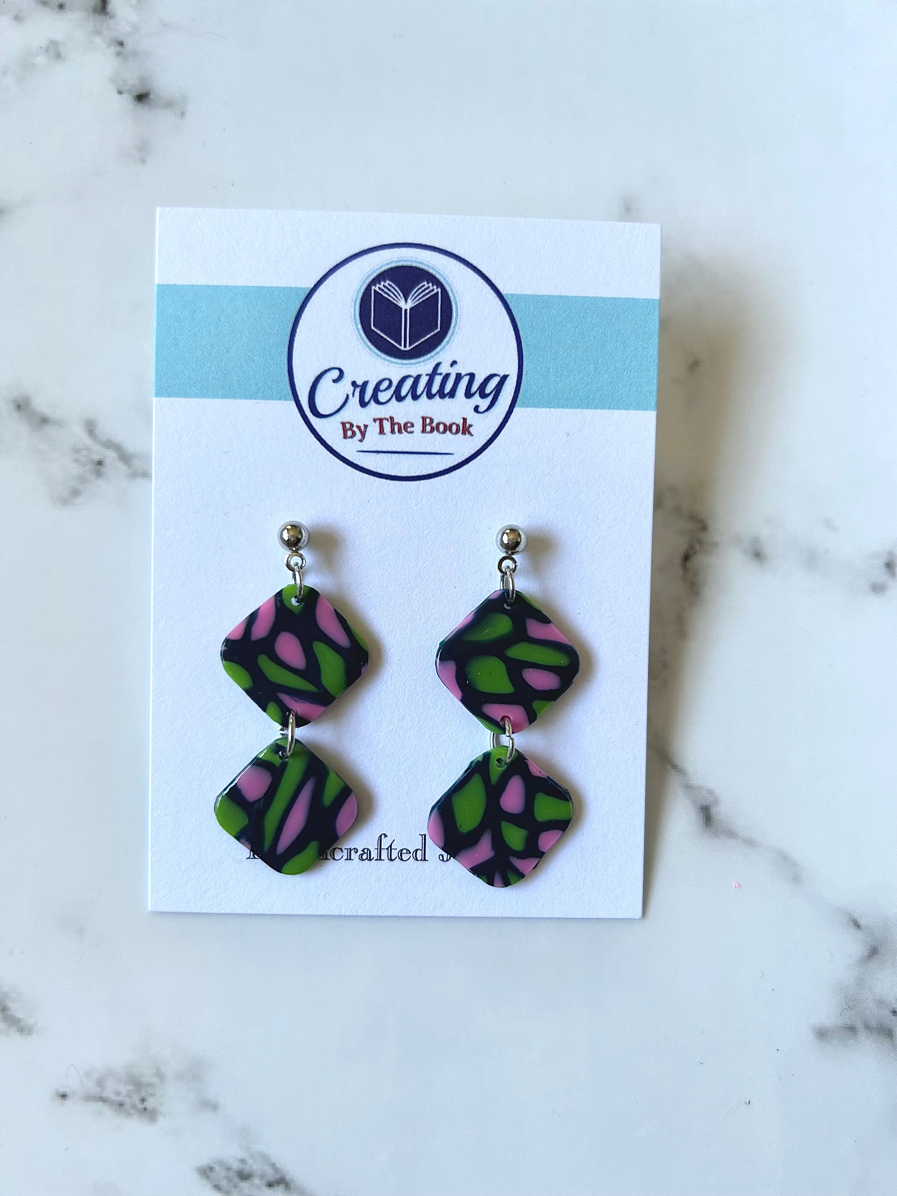 Pink and Green Stained Glass Emily Earrings