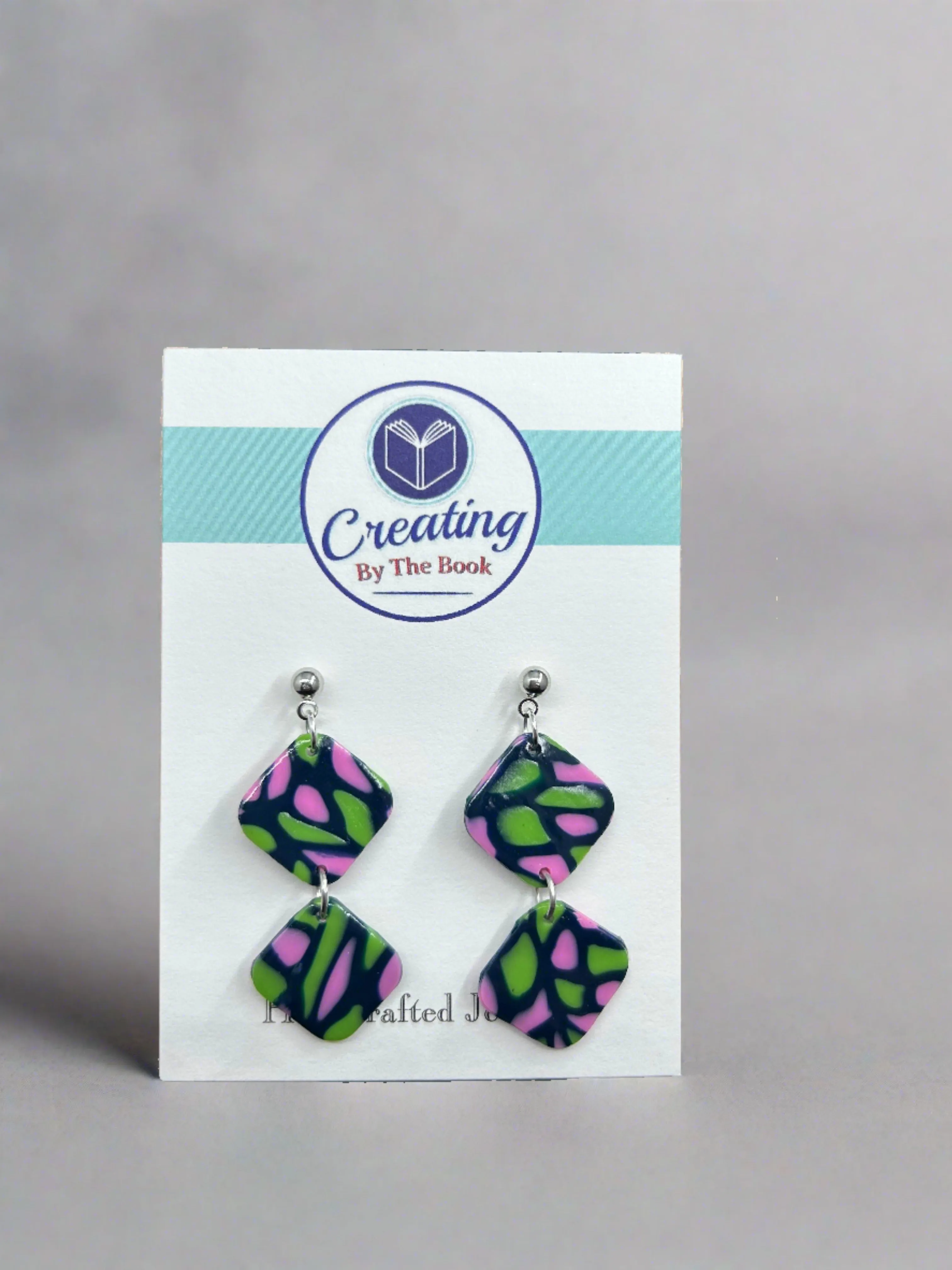 Pink and Green Stained Glass Emily Earrings