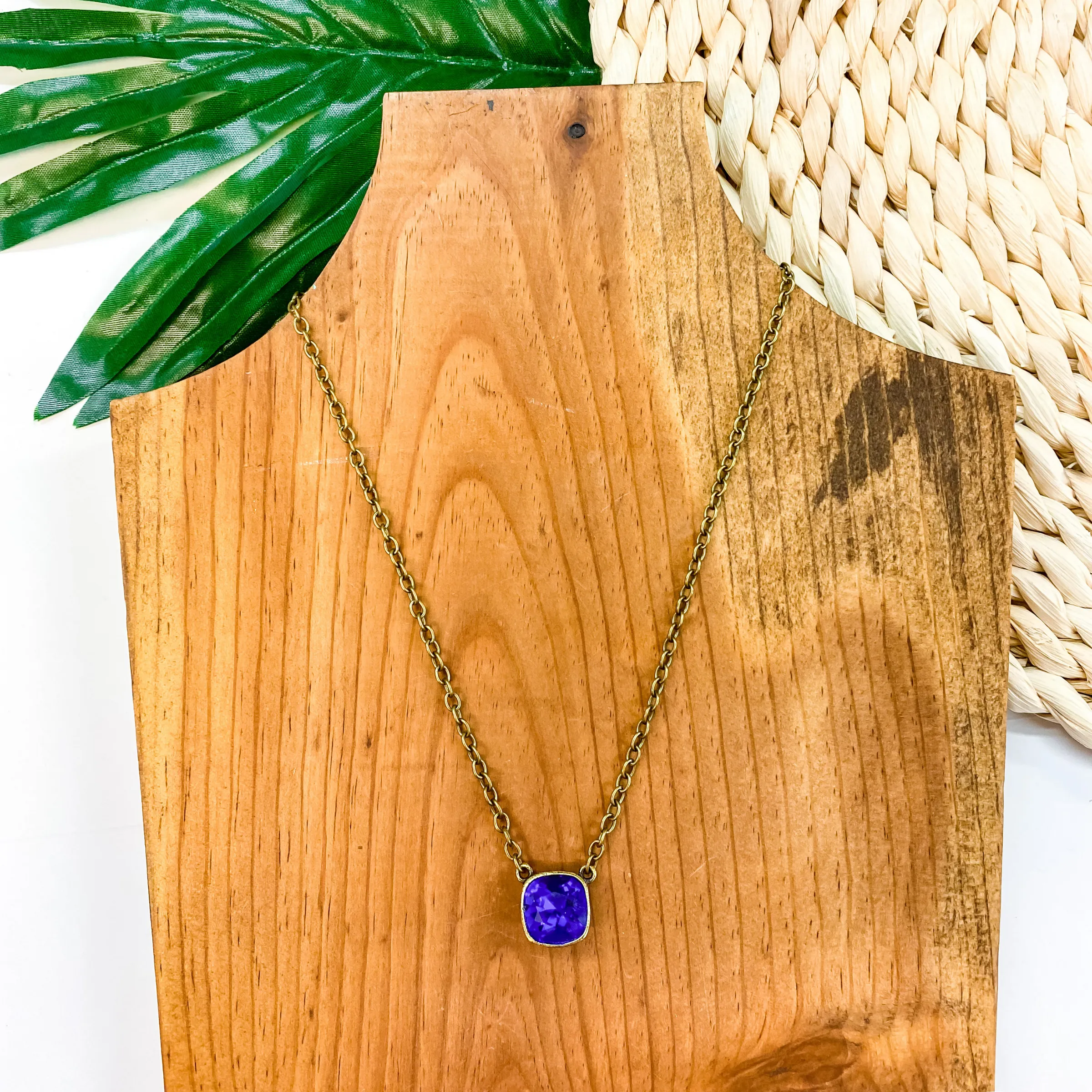 Pink Panache | Bronze Chain Necklace with AB Majestic Blue Cushion Cut Crystal