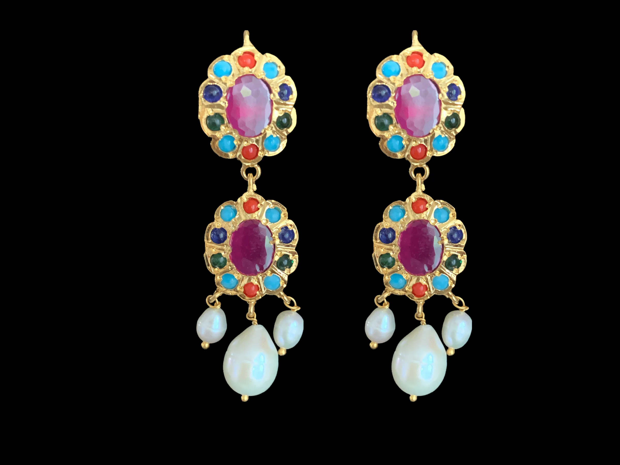Pranila navratan hyderabadi necklace set  in fresh water pearls ( SHIPS IN 1 WEEK )