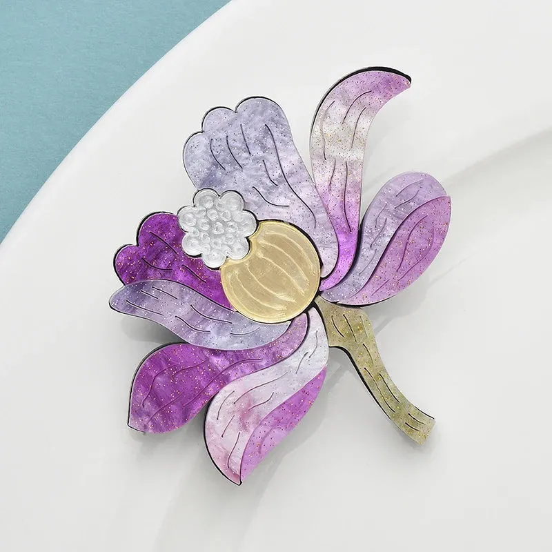 Purple Orchid Flower Acrylic Brooch