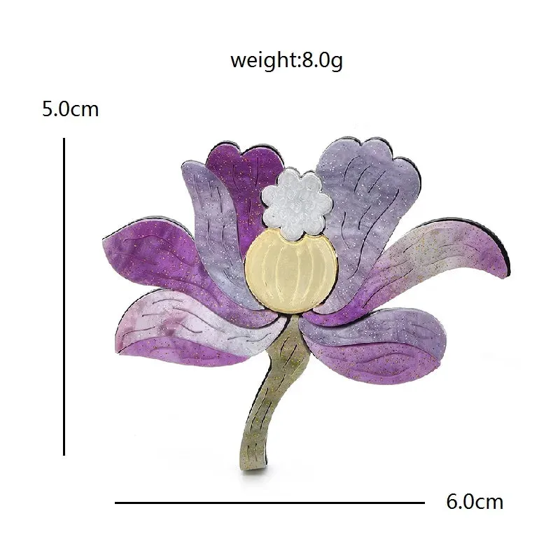 Purple Orchid Flower Acrylic Brooch