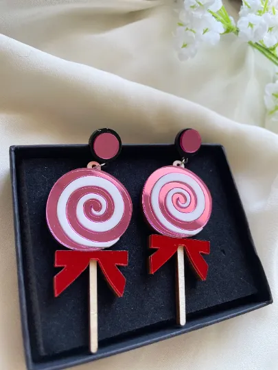 Quirky - Colourful lollipop swirl candy earrings | boho style earrings | funky pop art earrings | acrylic art oversize earrings | party sweet teeth