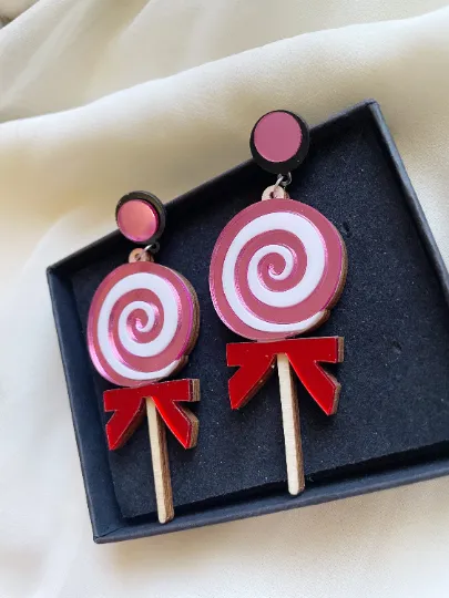 Quirky - Colourful lollipop swirl candy earrings | boho style earrings | funky pop art earrings | acrylic art oversize earrings | party sweet teeth