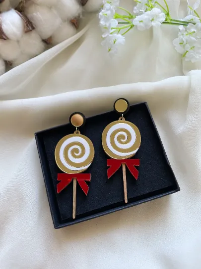Quirky - Colourful lollipop swirl candy earrings | boho style earrings | funky pop art earrings | acrylic art oversize earrings | party sweet teeth