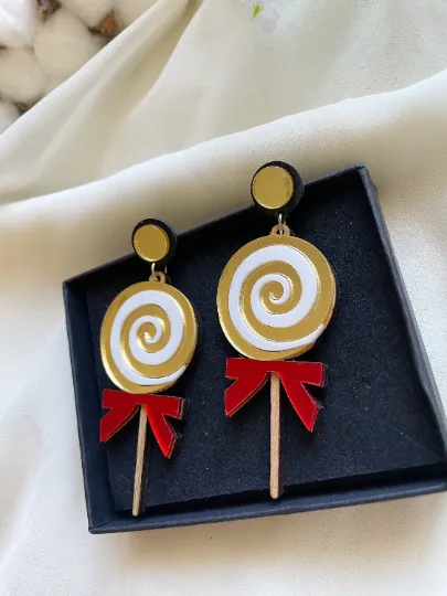 Quirky - Colourful lollipop swirl candy earrings | boho style earrings | funky pop art earrings | acrylic art oversize earrings | party sweet teeth