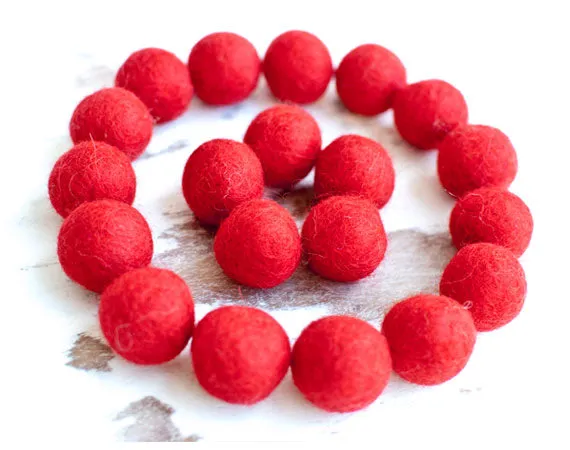 Red Felt Balls 2.5cm x20 Wool Pom Poms. Craft Supplies. Kids Decor Craft.