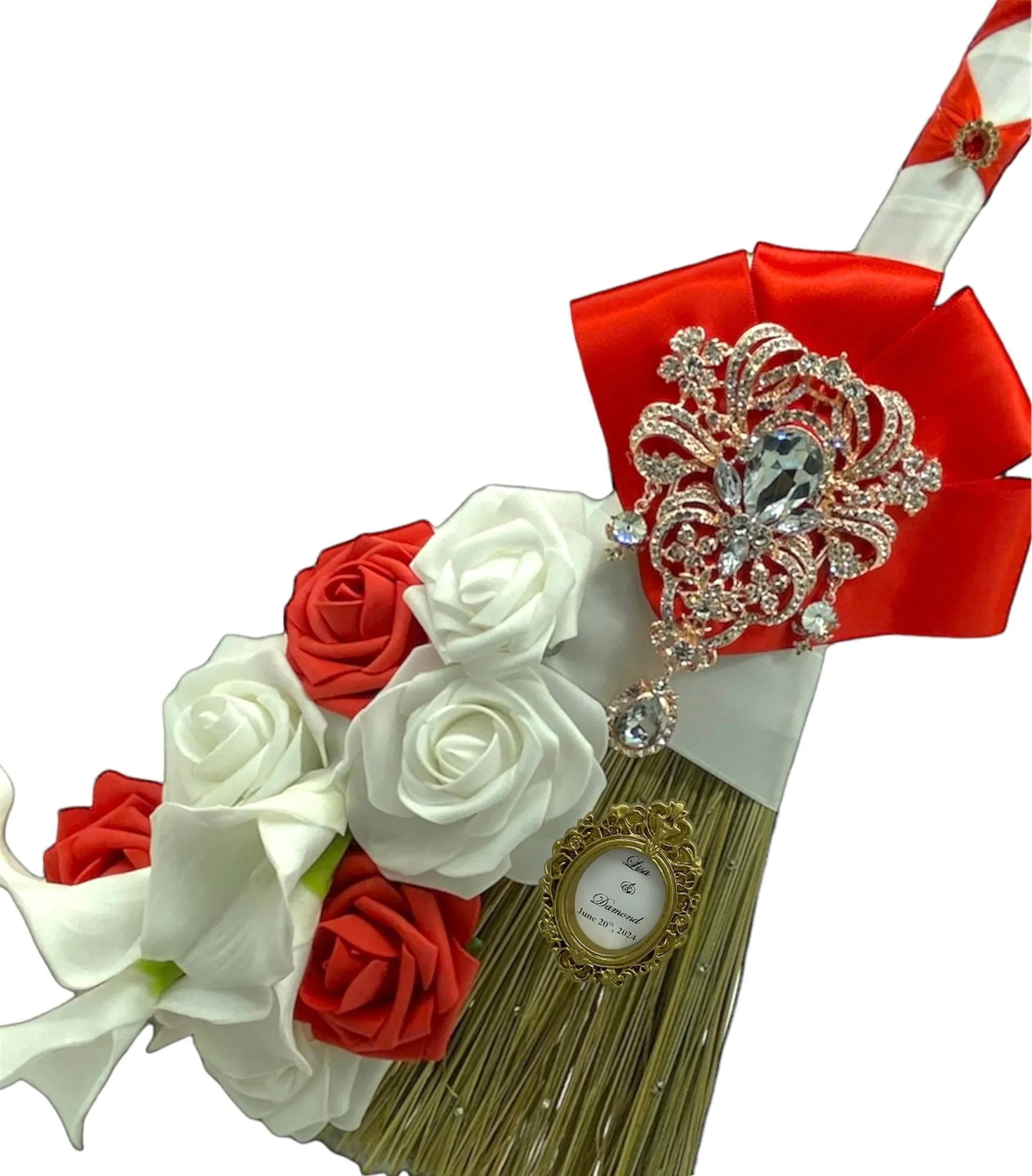 Red Luxury Round Bouquet l  Satin Roses Brooch Bouquet~ BOU-026