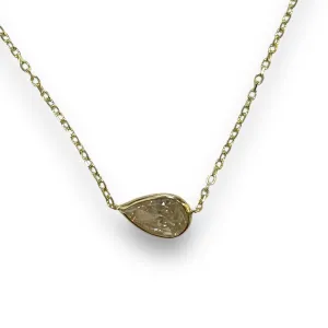 Refined 14K Yellow Gold 1.03ct Pear Natural Diamond Bezeled Necklace