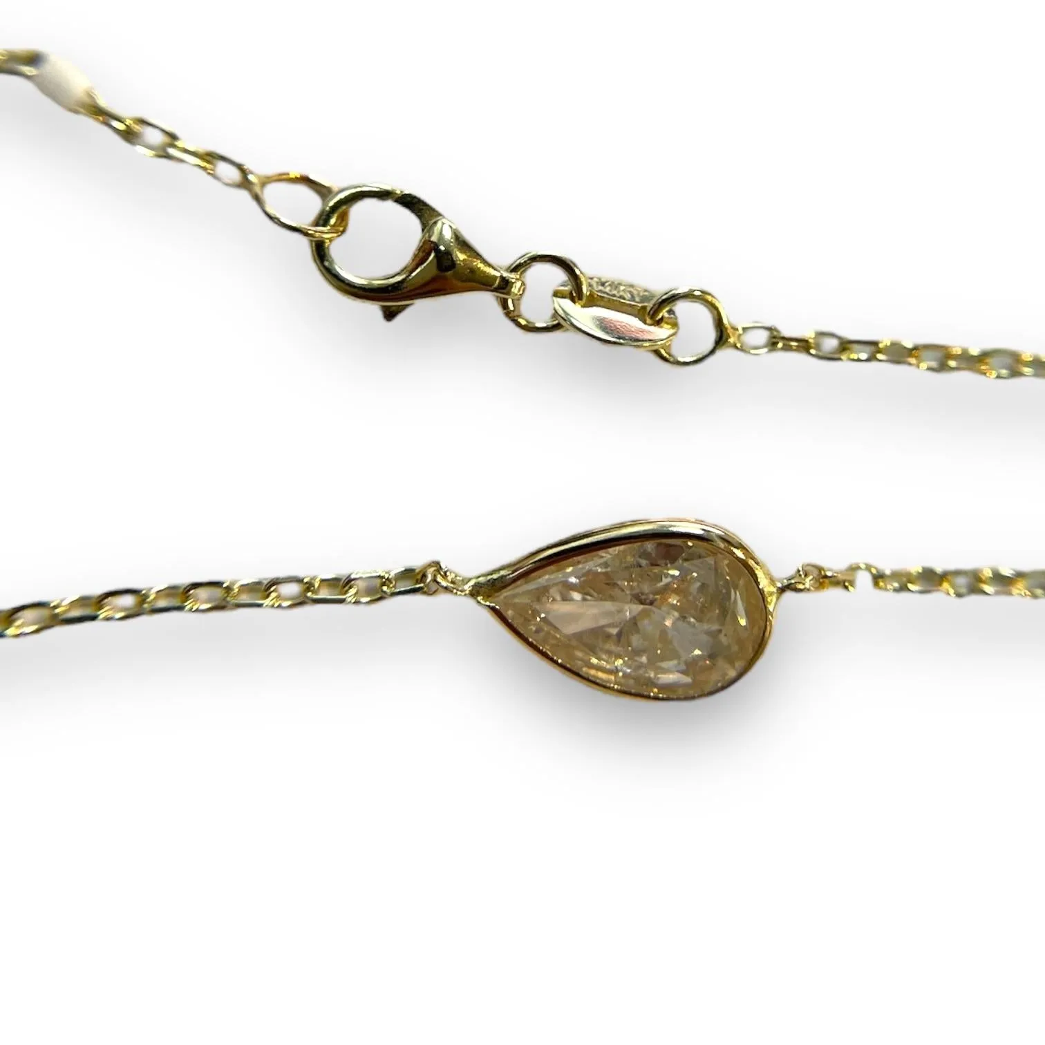 Refined 14K Yellow Gold 1.03ct Pear Natural Diamond Bezeled Necklace