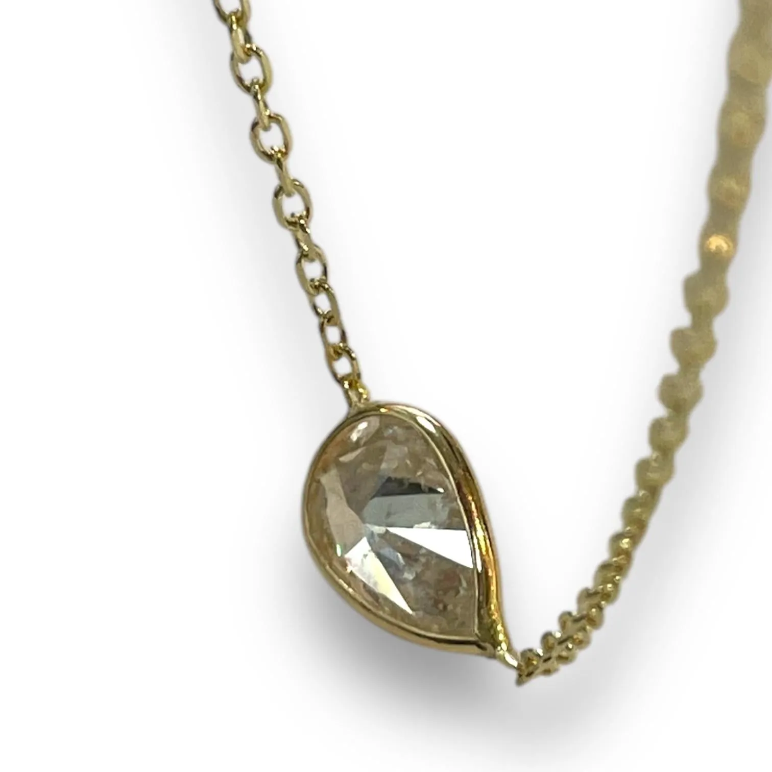Refined 14K Yellow Gold 1.03ct Pear Natural Diamond Bezeled Necklace