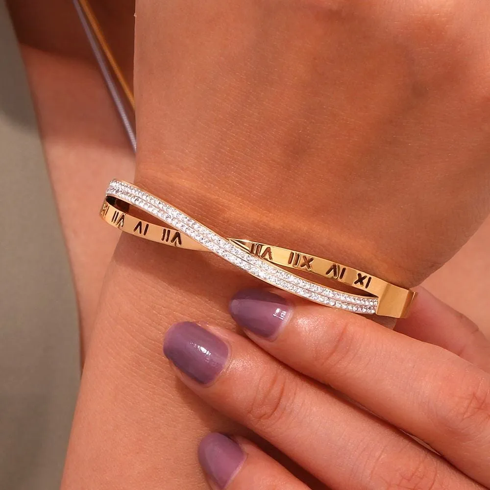 Roman Numeral Gold Bangles