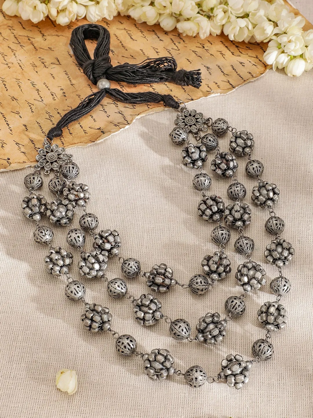 Rubans Silver-Plated Artificial Beads Layered Necklace