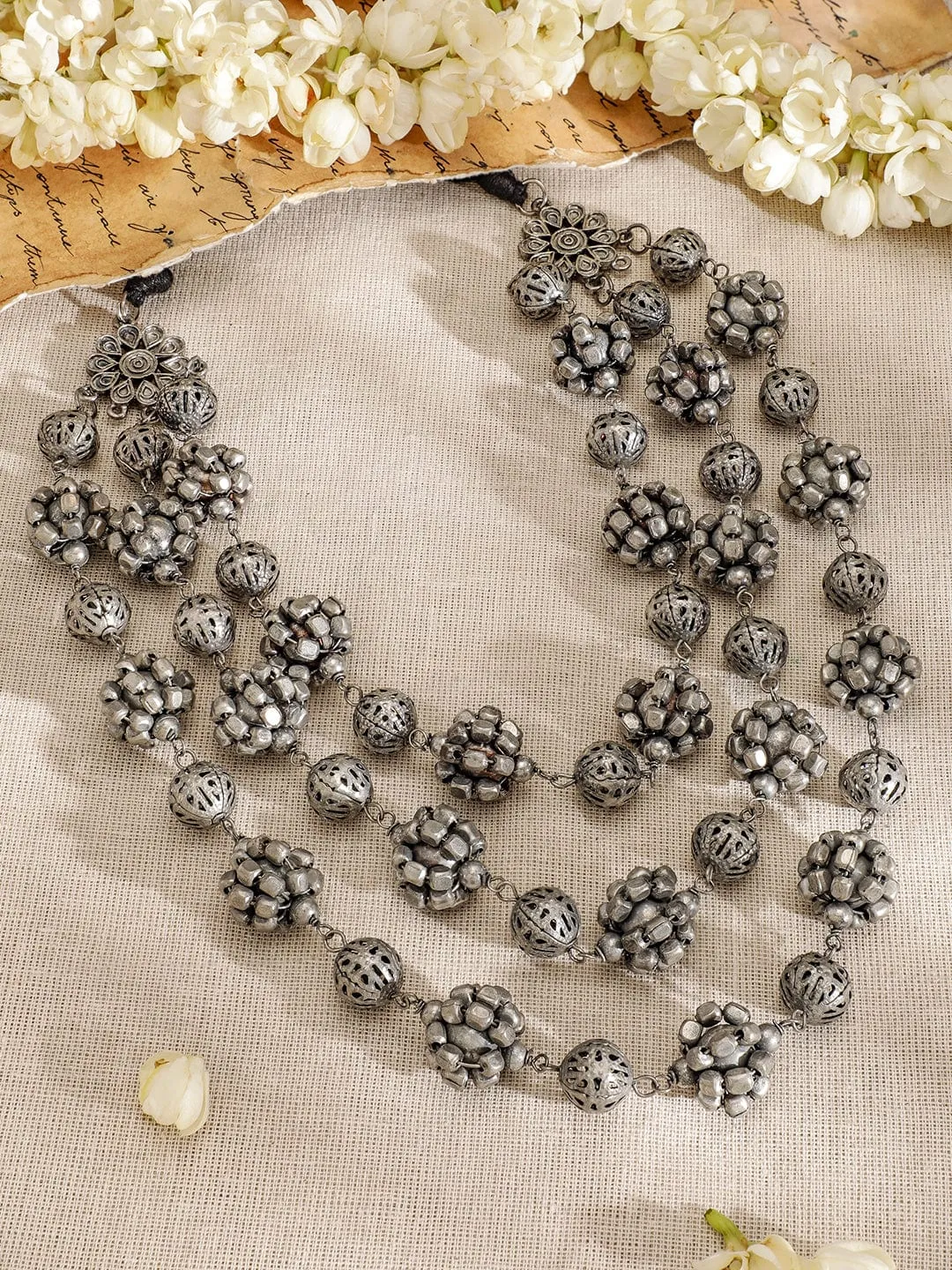 Rubans Silver-Plated Artificial Beads Layered Necklace