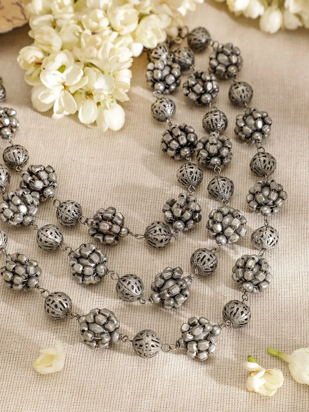 Rubans Silver-Plated Artificial Beads Layered Necklace