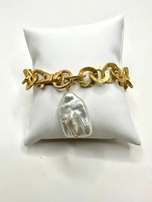 Ruffle Washer Chain Toggle With Nugget Pearl Drop Bracelet