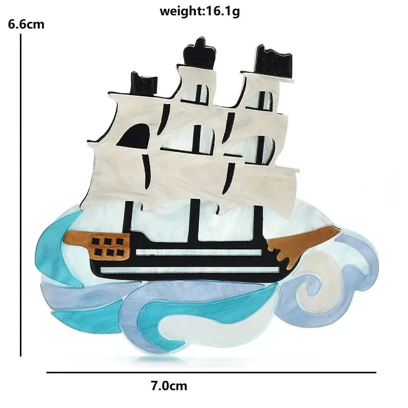 Sail Boat Acrylic Brooch