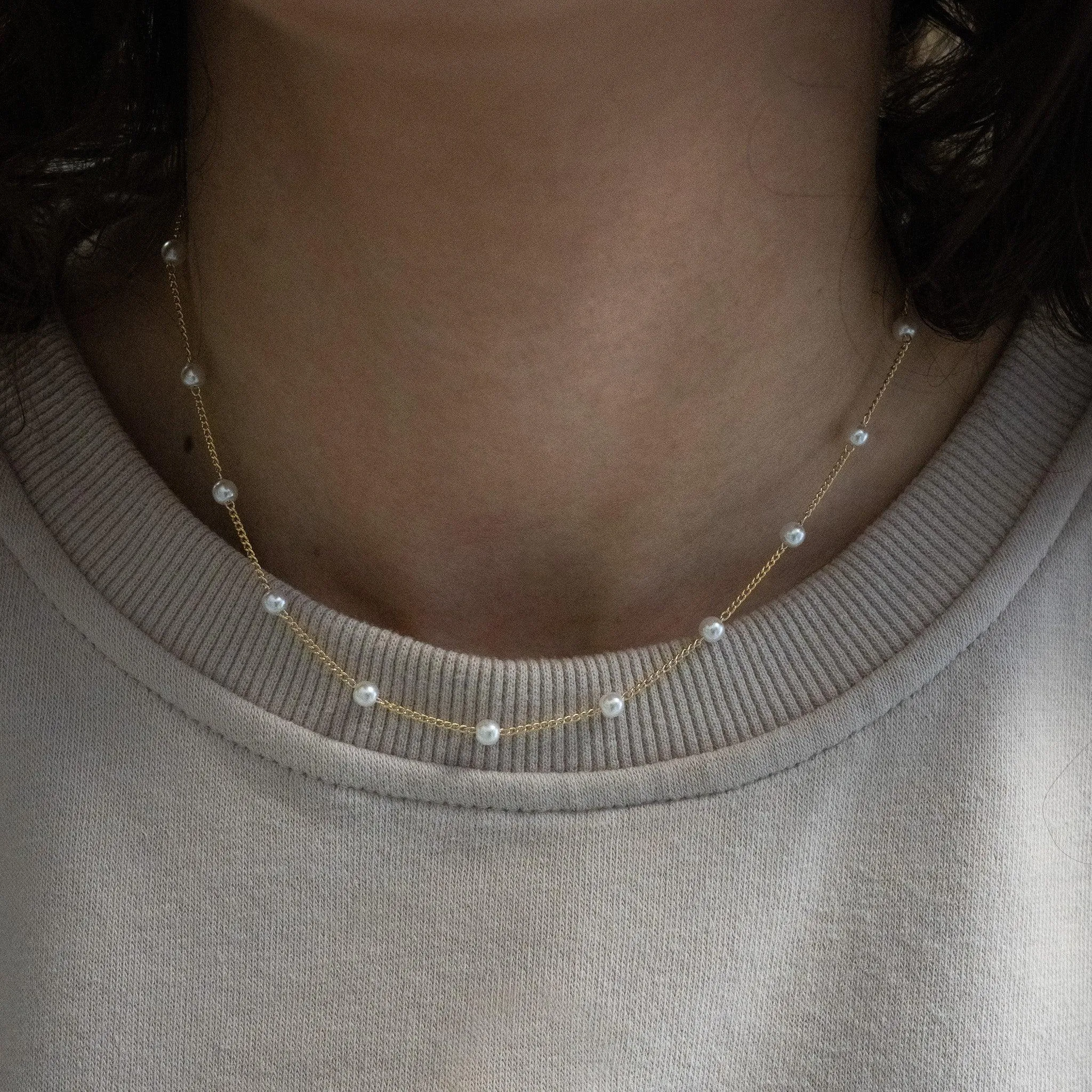 Satellite Pearl Chain Necklace | 18k Gold Plated