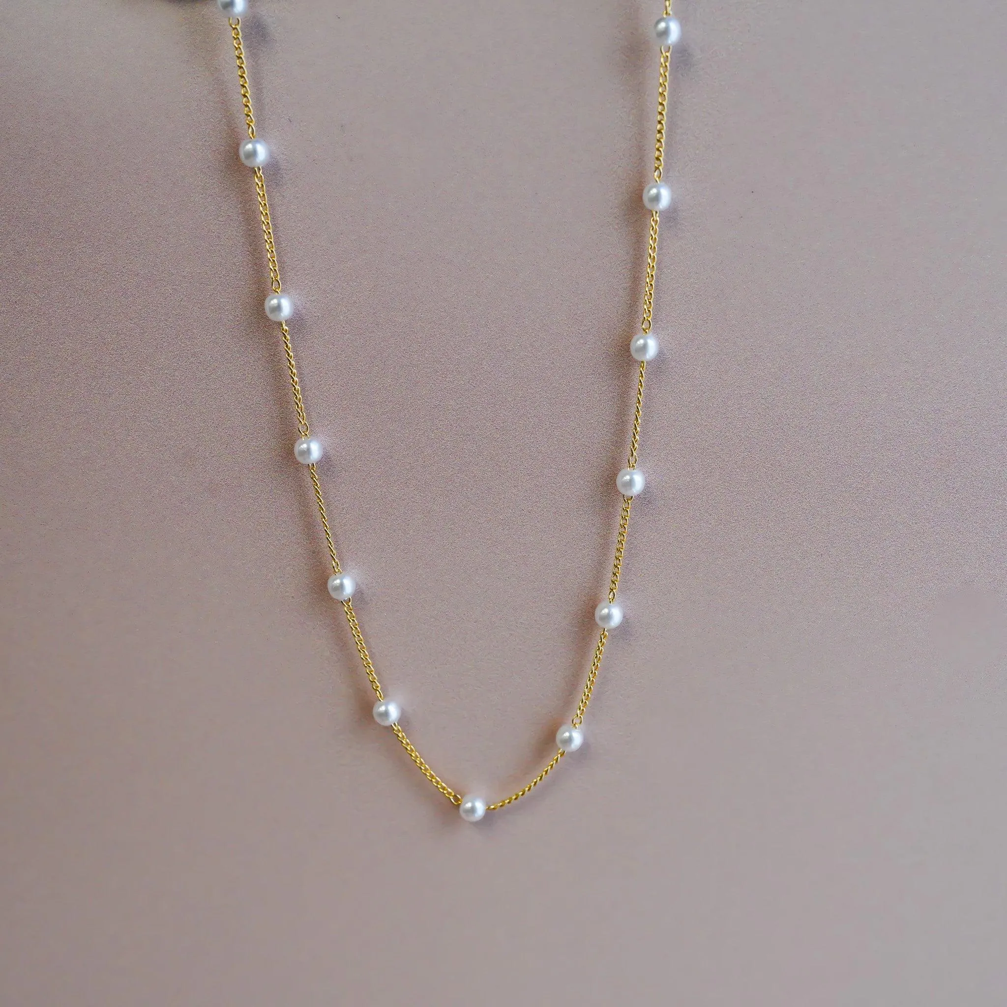 Satellite Pearl Chain Necklace | 18k Gold Plated