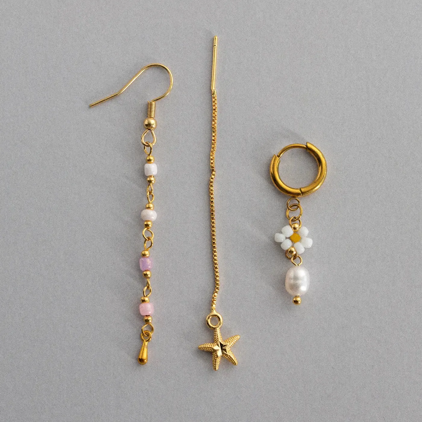 Sigrid - Flower and Pearl White Bead Summer Hoop Earrings