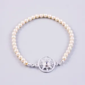 Silver Compass & Cream Pearl Bridal Bracelet