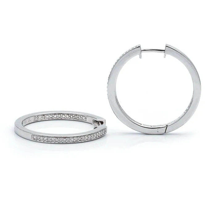Silver Diamond Hoop Earrings