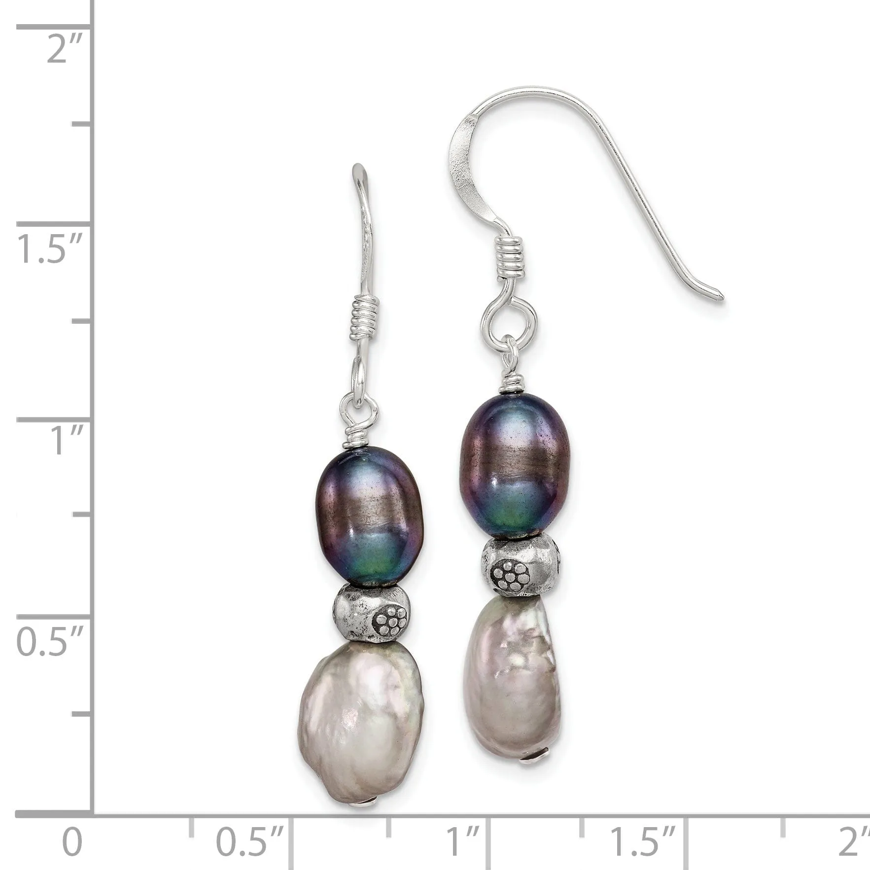 Silver Grey Fresh Water Pearl Hook Earrings
