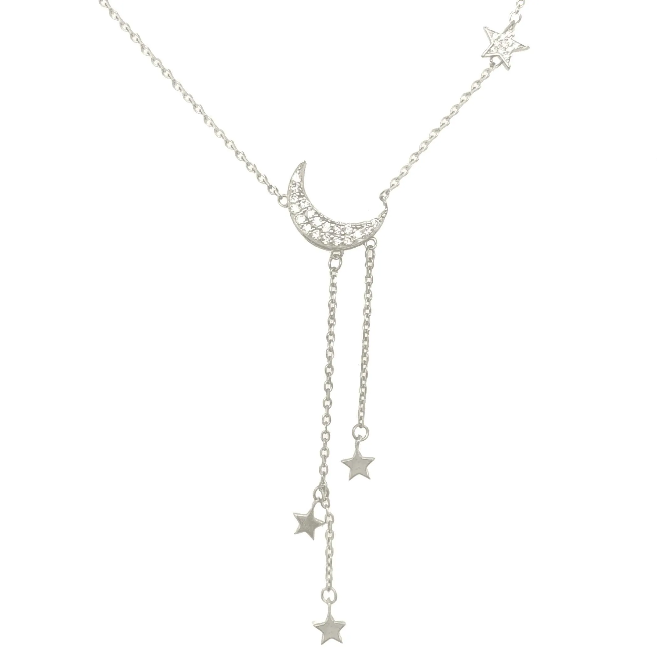 Silver Necklace Shape Moon And Stars