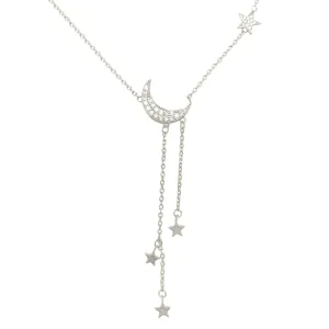 Silver Necklace Shape Moon And Stars