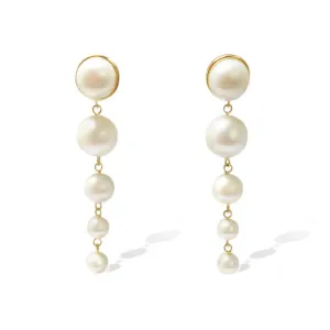 Silver Perle 5 Drop Fresh Water Pearl & Yellow Gold Earrings W/S