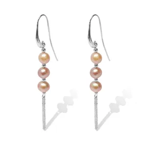 Silver Perle Pink 3 Pearl & Chain Earrings W/S