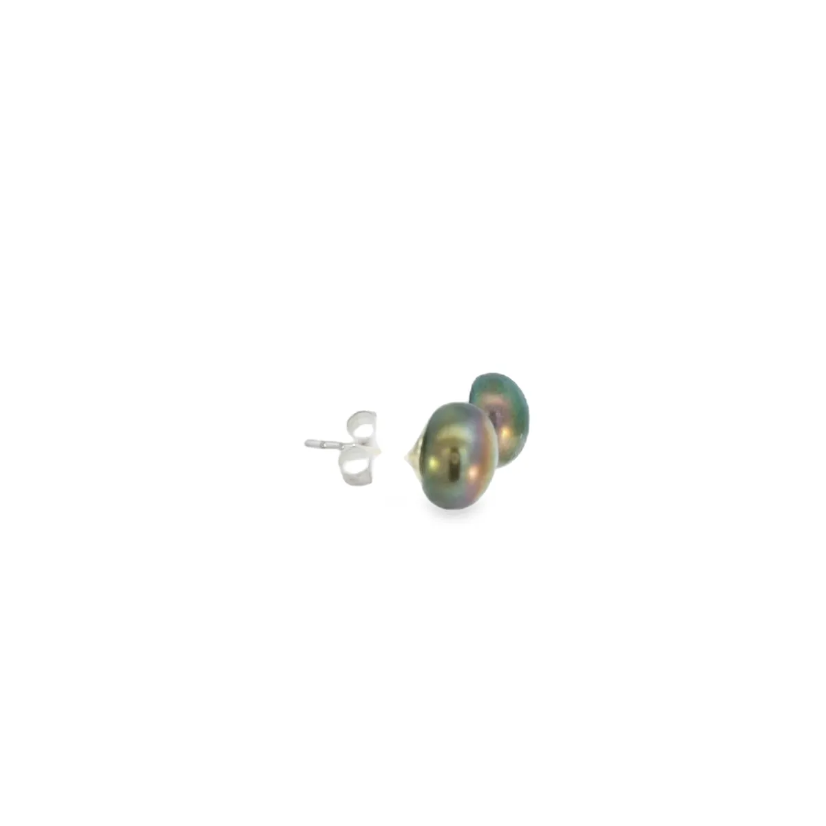 Silver Petrol Colour Fresh Water Pearl Stud Earrings